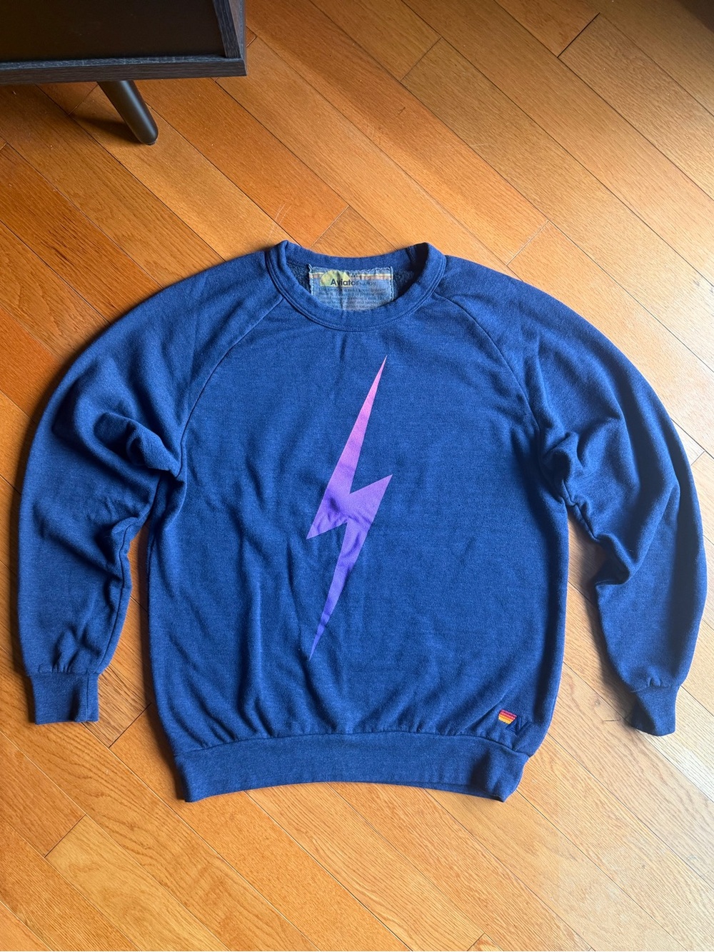 Aviator Nation Bolt Crewneck Sweatshirt Blue Pink Purple Medium